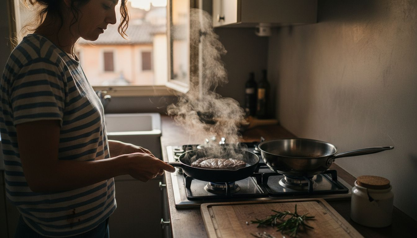 Cooking steak in cast iron pan