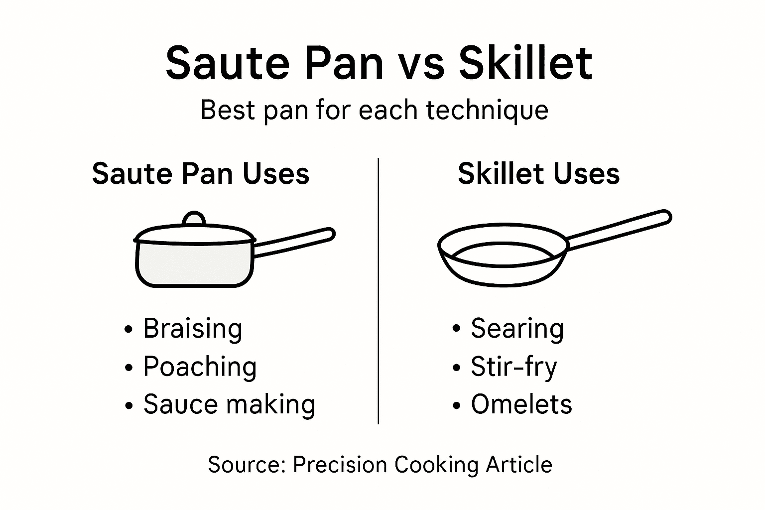 Infographic showing best pan for each cooking technique