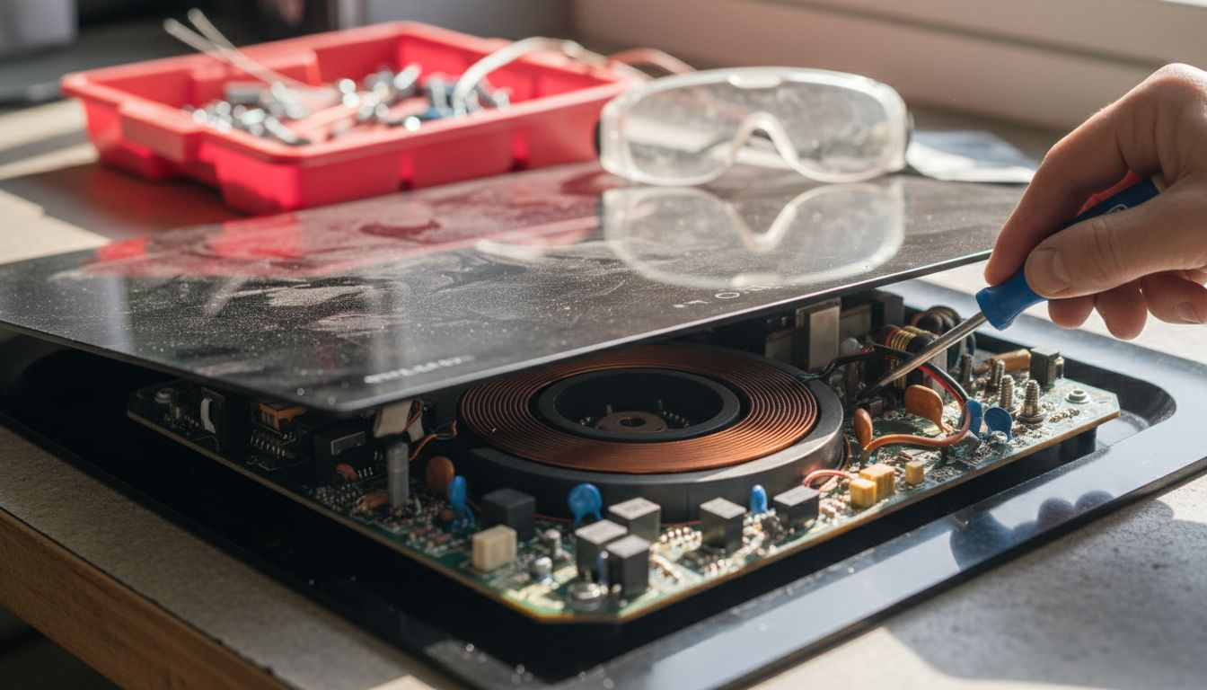 Copper coil beneath induction cooktop