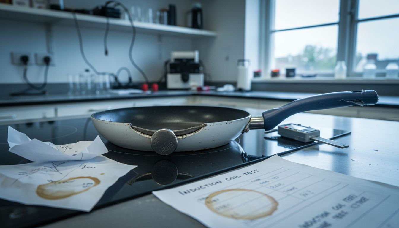 Cross-section of ceramic induction pan in lab