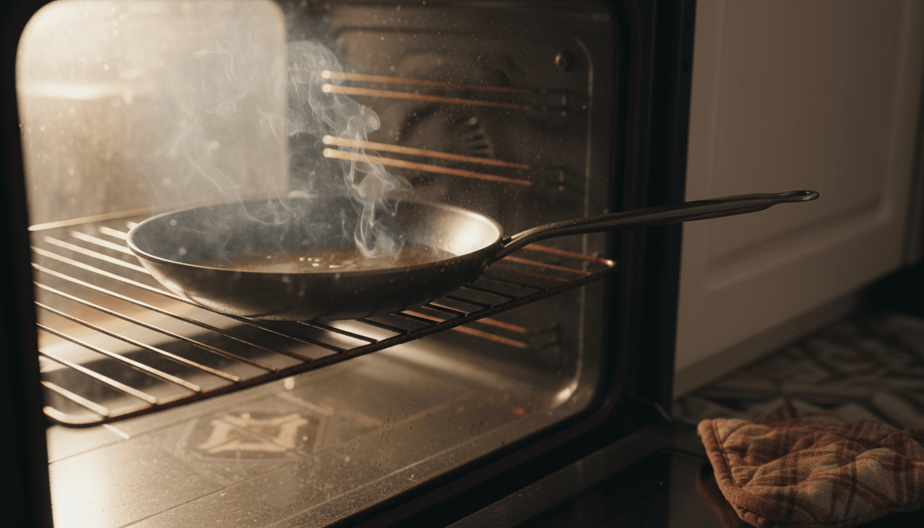 Carbon steel pan polymerizing oil smoke