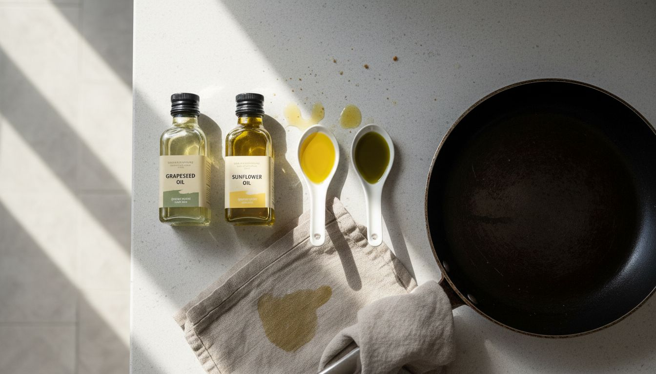 Kitchen oils for seasoning carbon steel pans