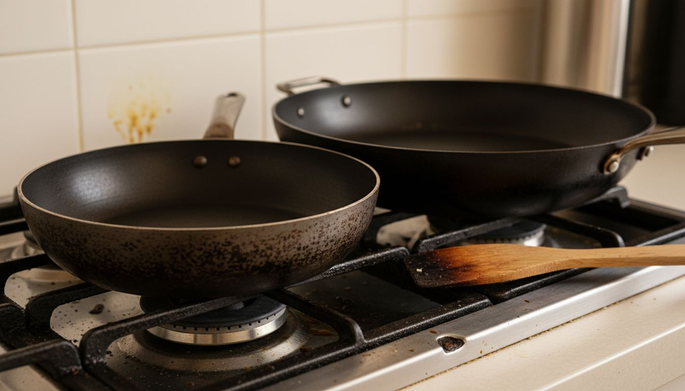 Carbon steel pans showing varying thickness