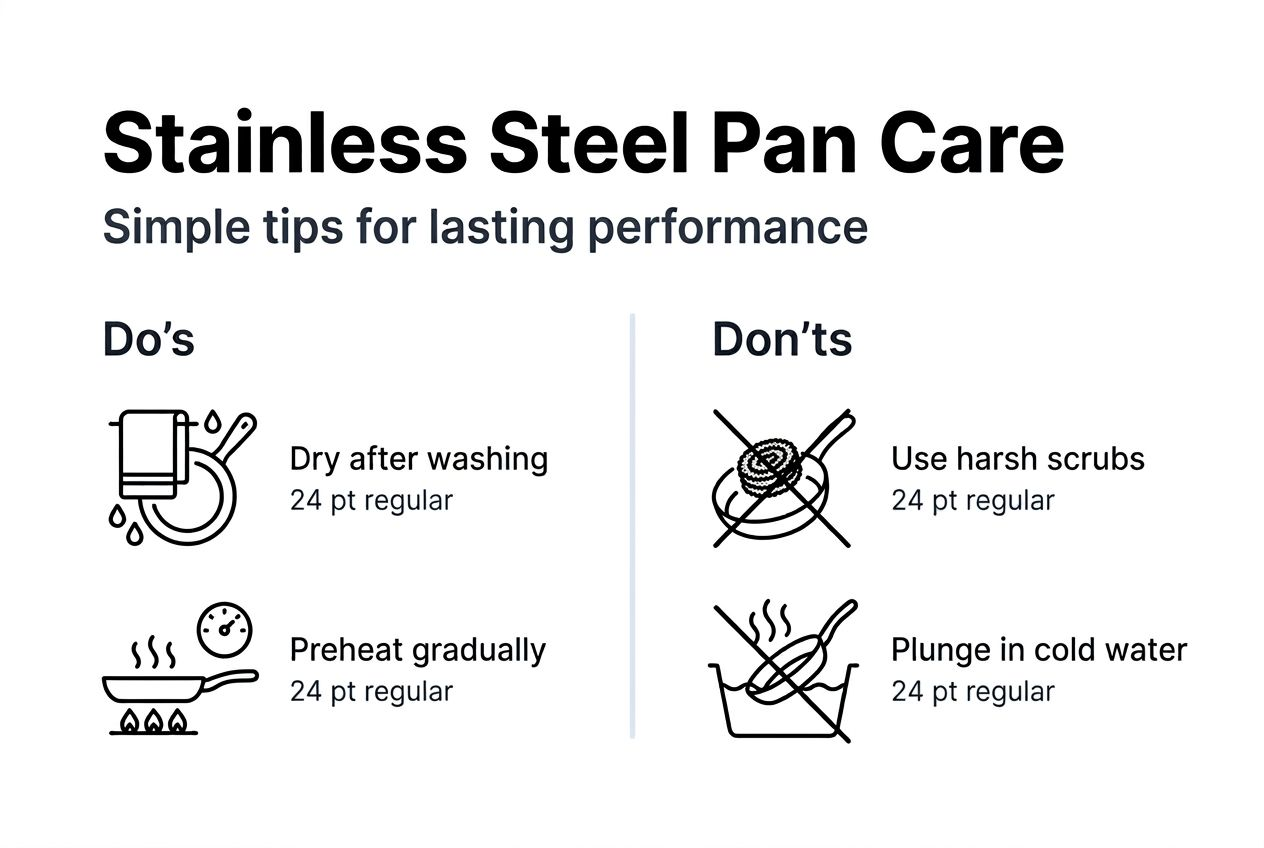 Infographic showing stainless pan care tips