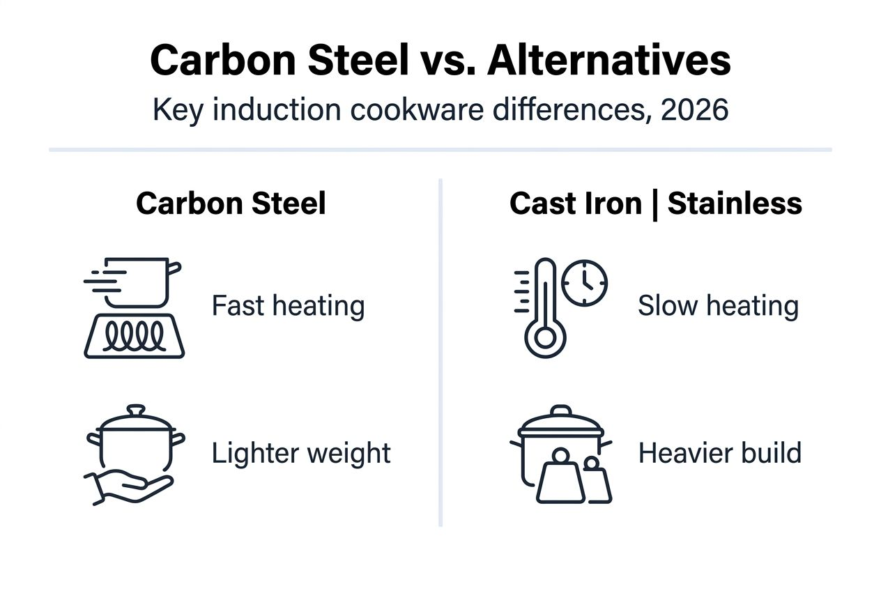 Comparison infographic for induction cookware materials