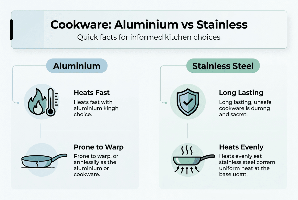 Infographic cookware aluminium stainless quick facts