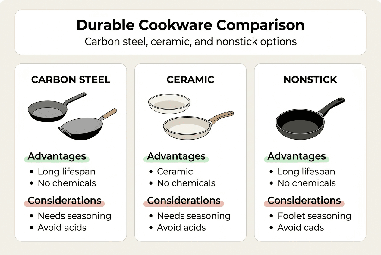 Infographic shows cookware durability and key traits
