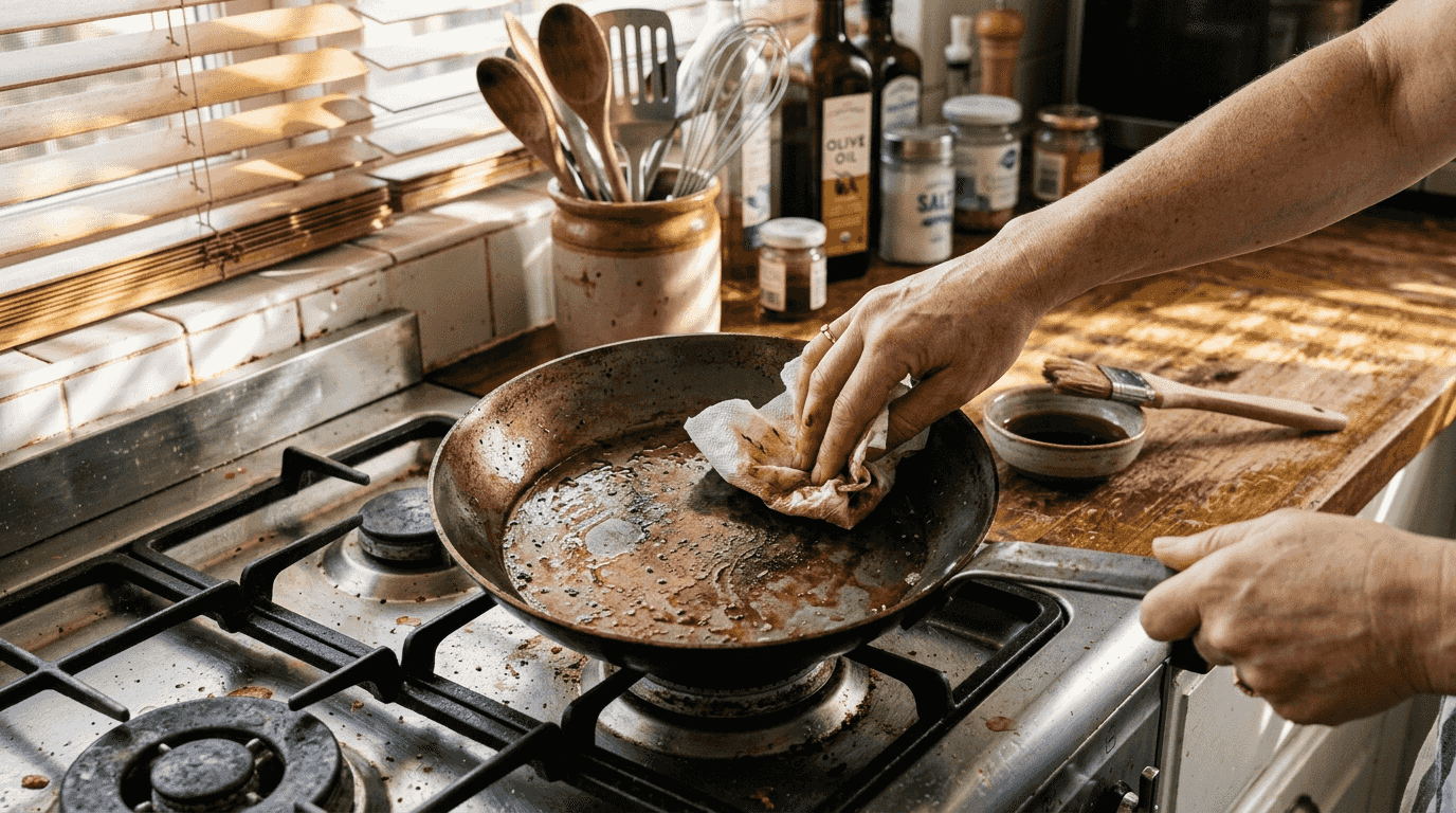 Sticky surface from excess oil seasoning