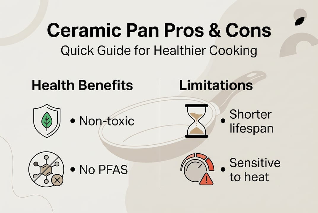 Infographic showing ceramic pan pros and cons