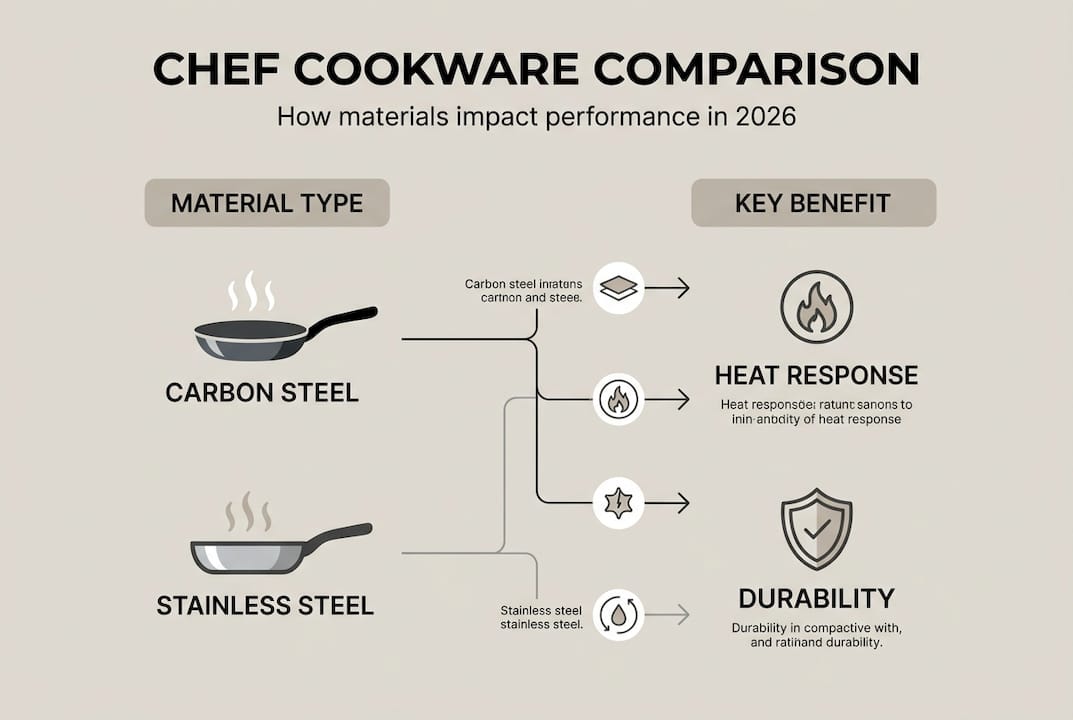 Infographic showing chef cookware material comparison