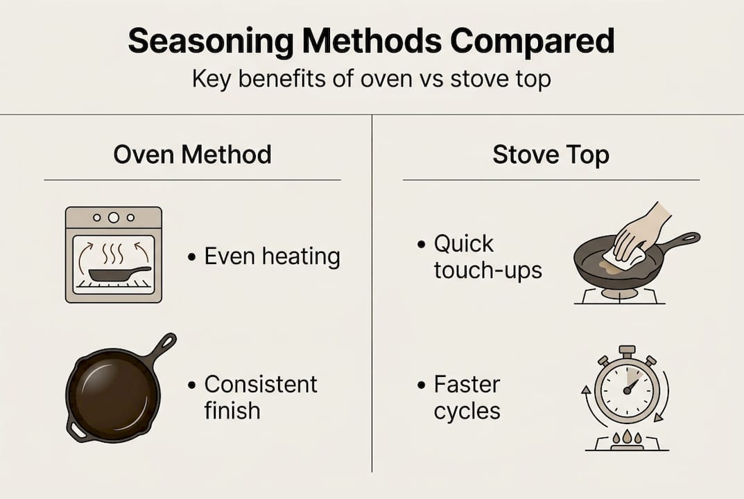 Infographic showing oven versus stove top seasoning
