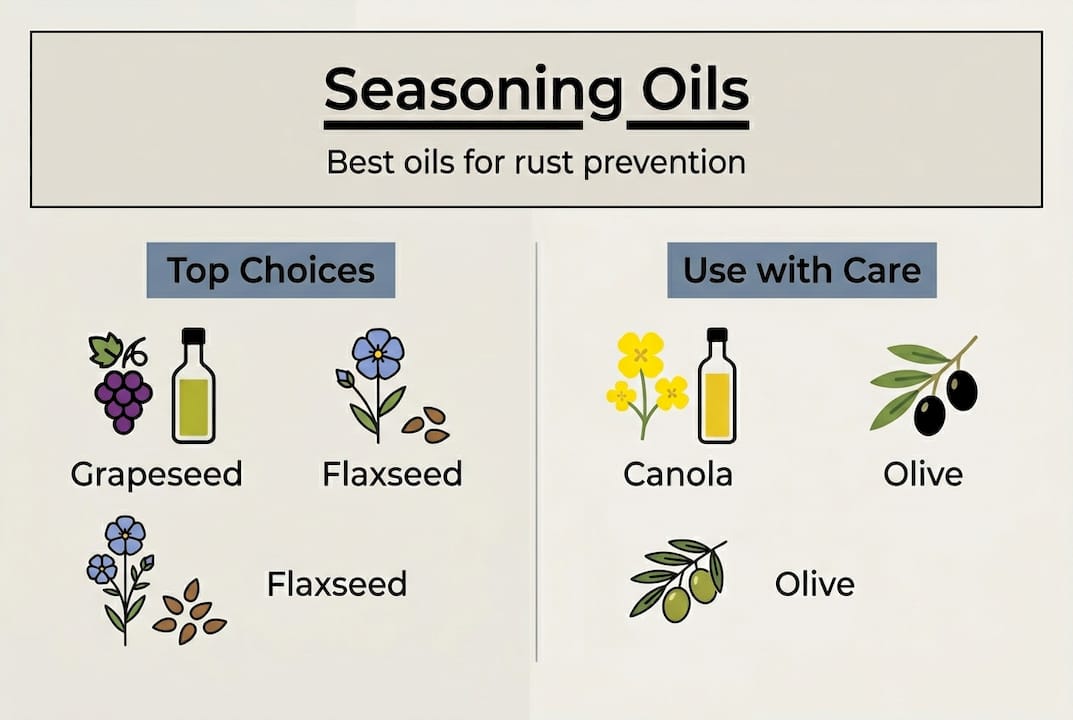 Infographic showing best oils for seasoning pans