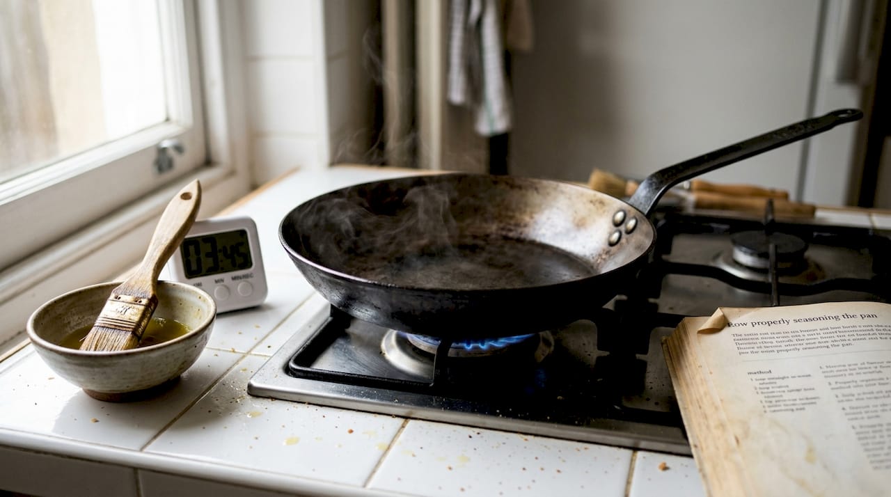 Preheating carbon steel pan on stove