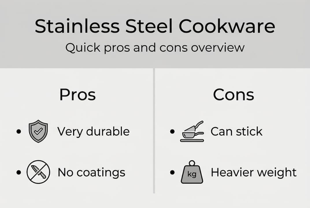 Infographic showing stainless steel cookware pros and cons