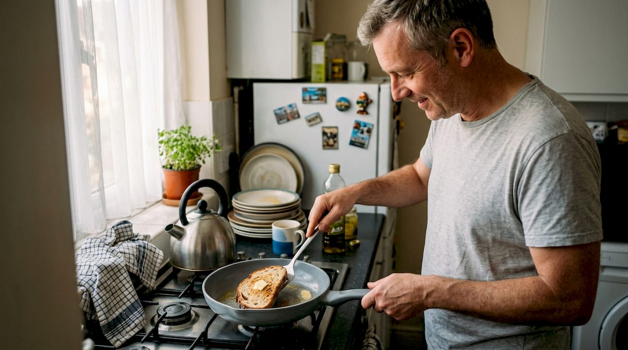 Preparing food on ceramic-coated skillet