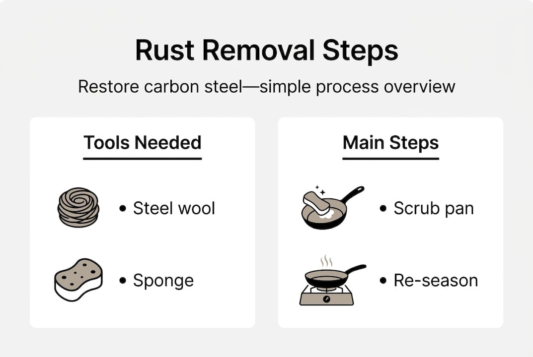 Infographic showing rust removal steps and tools
