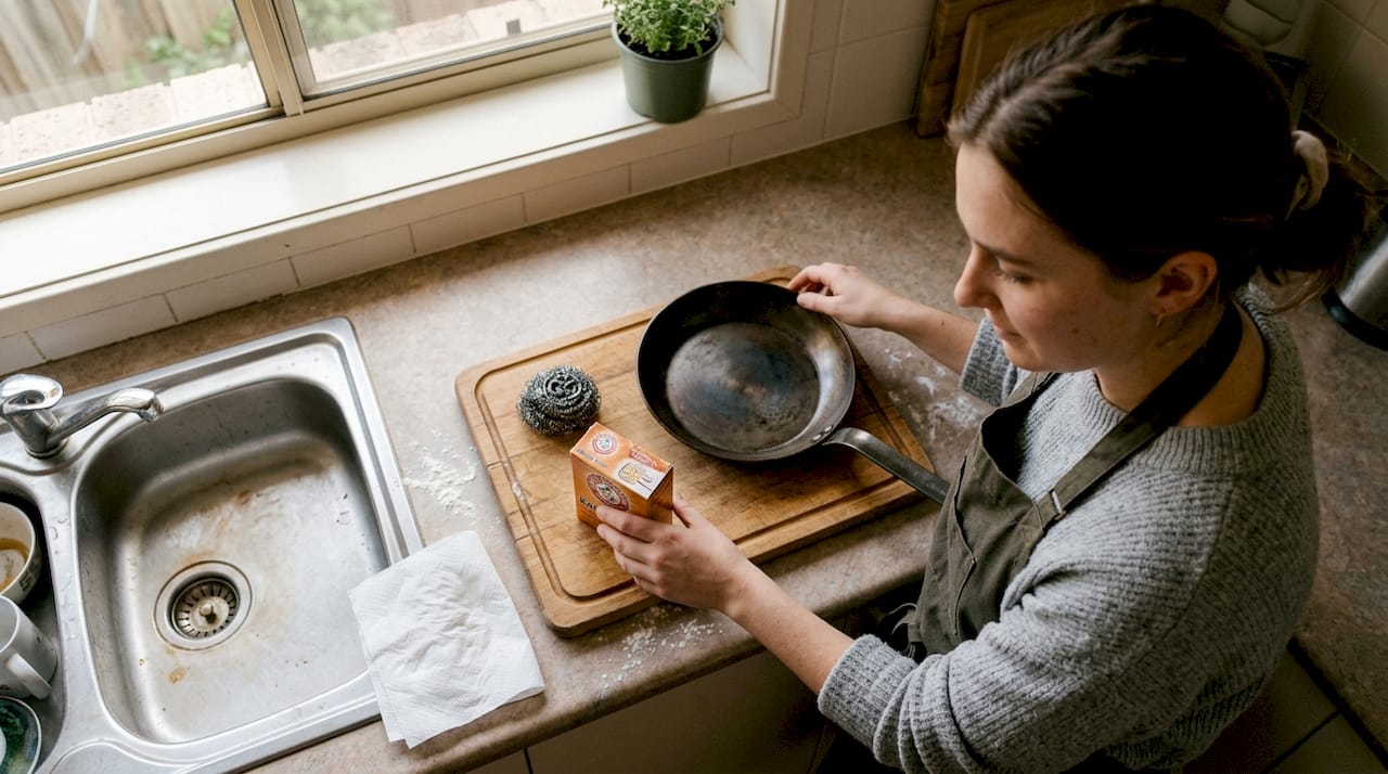 Workspace for removing rust from pan