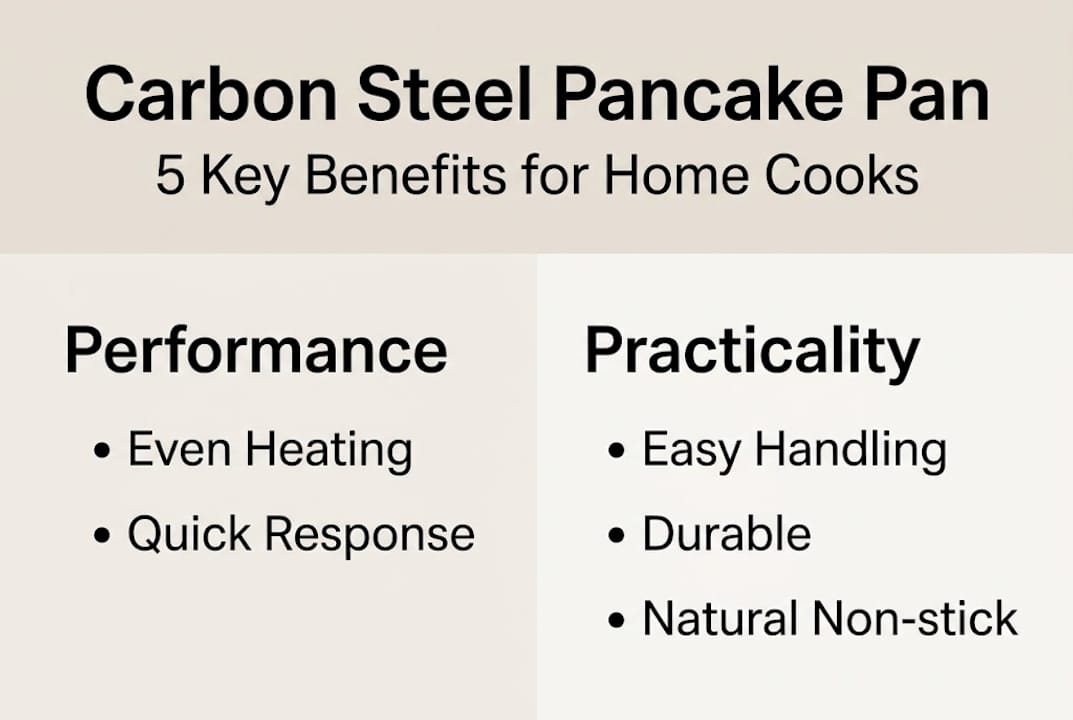 Infographic highlighting five benefits carbon steel pan