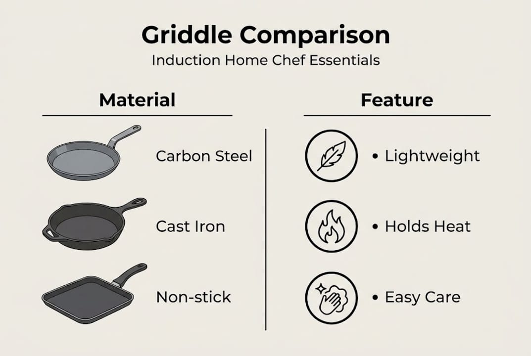 Infographic comparing griddle materials and features