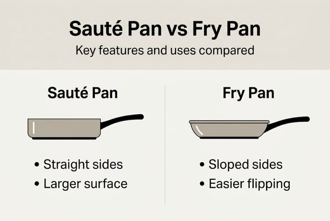 Infographic comparing sauté pan and fry pan features