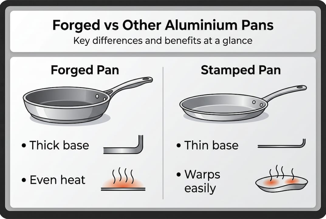 Infographic comparing forged and stamped pans