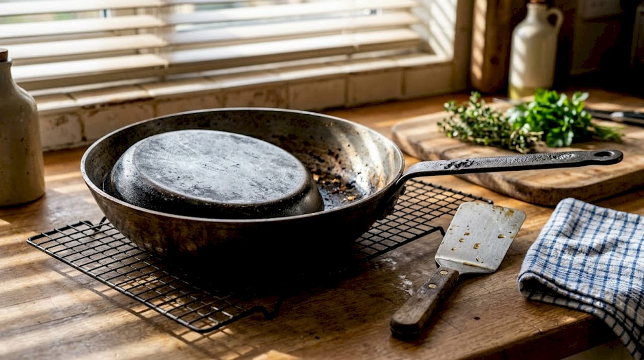Detail of forged aluminium pan base and handle