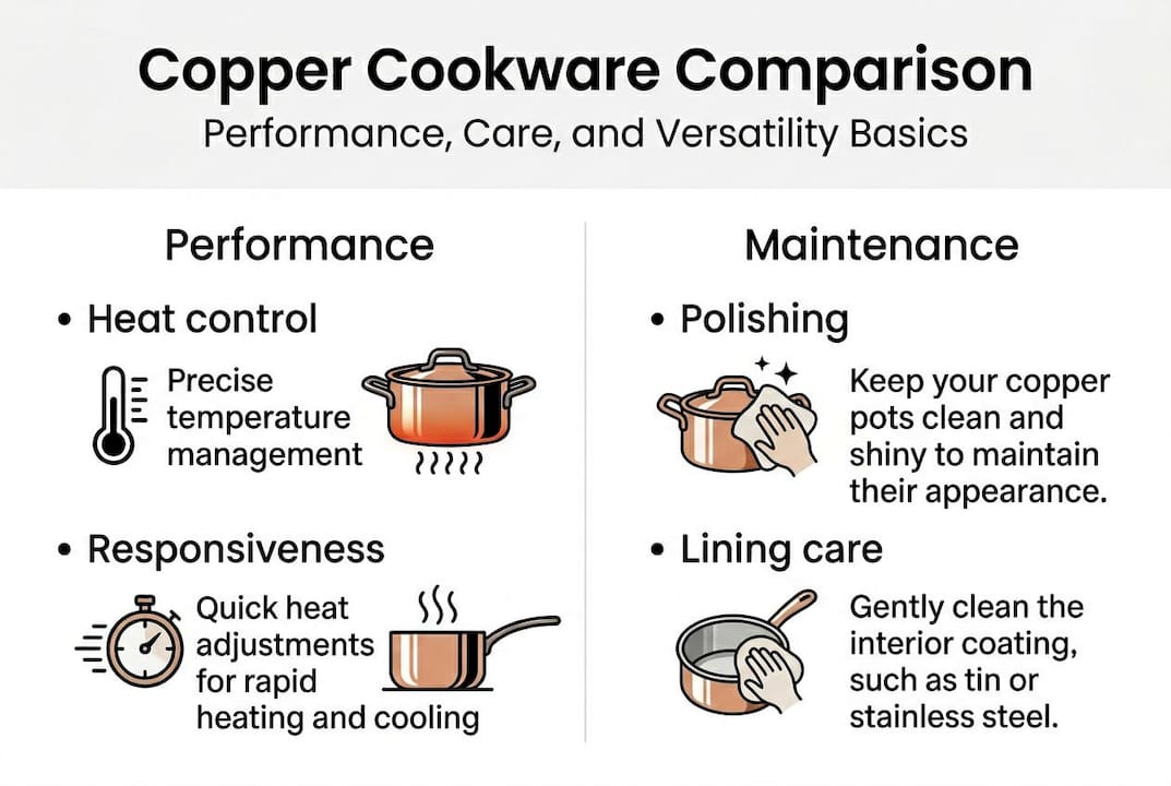 Infographic showing copper cookware comparison