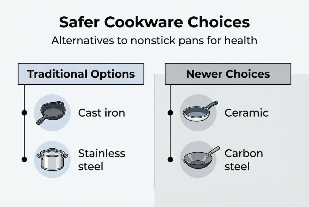 Infographic showing safer cookware alternatives