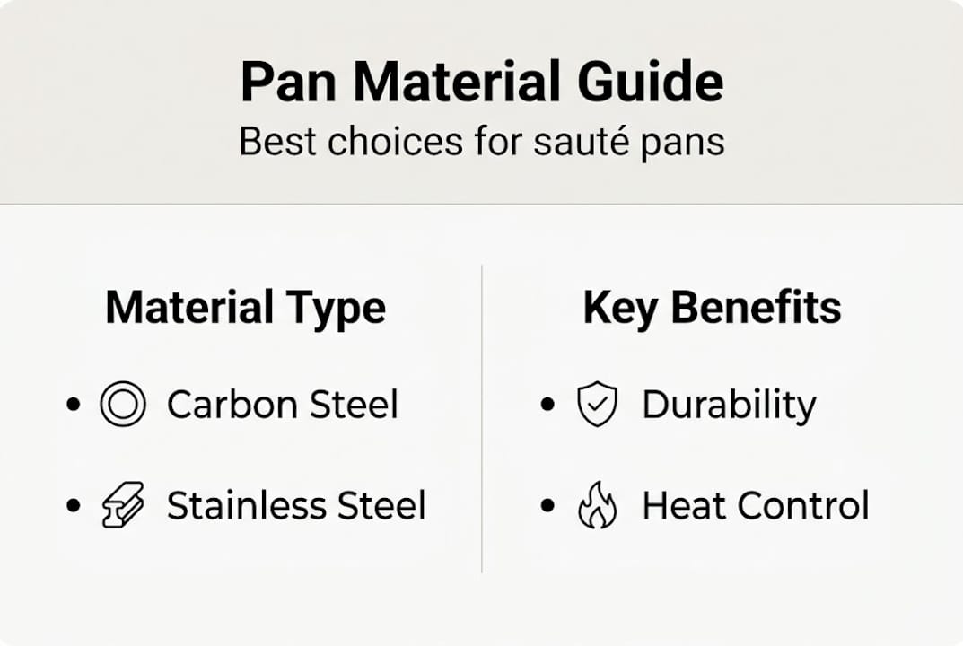 Infographic comparing sauté pan materials and benefits