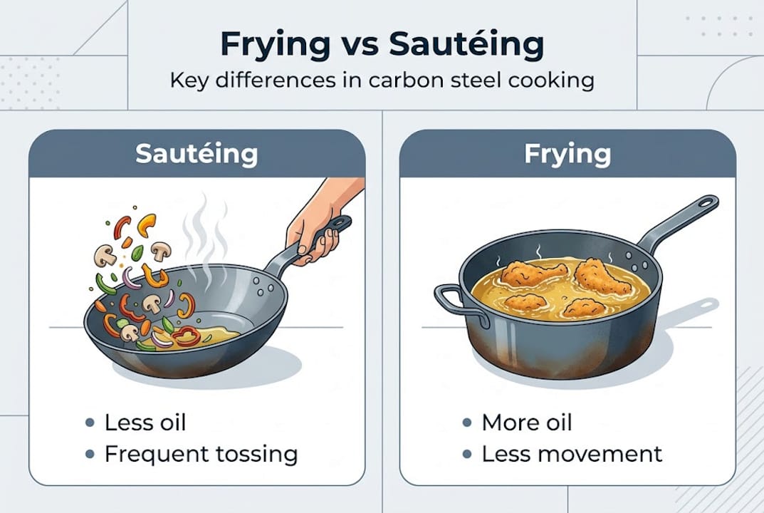 Infographic showing frying versus sautéing comparison