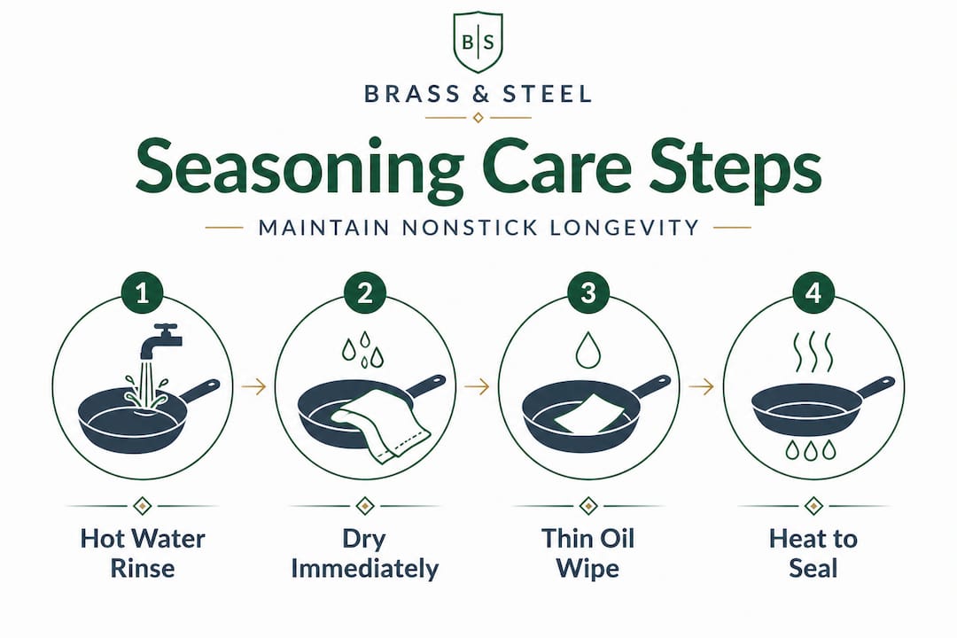 Nonstick carbon steel maintenance steps infographic