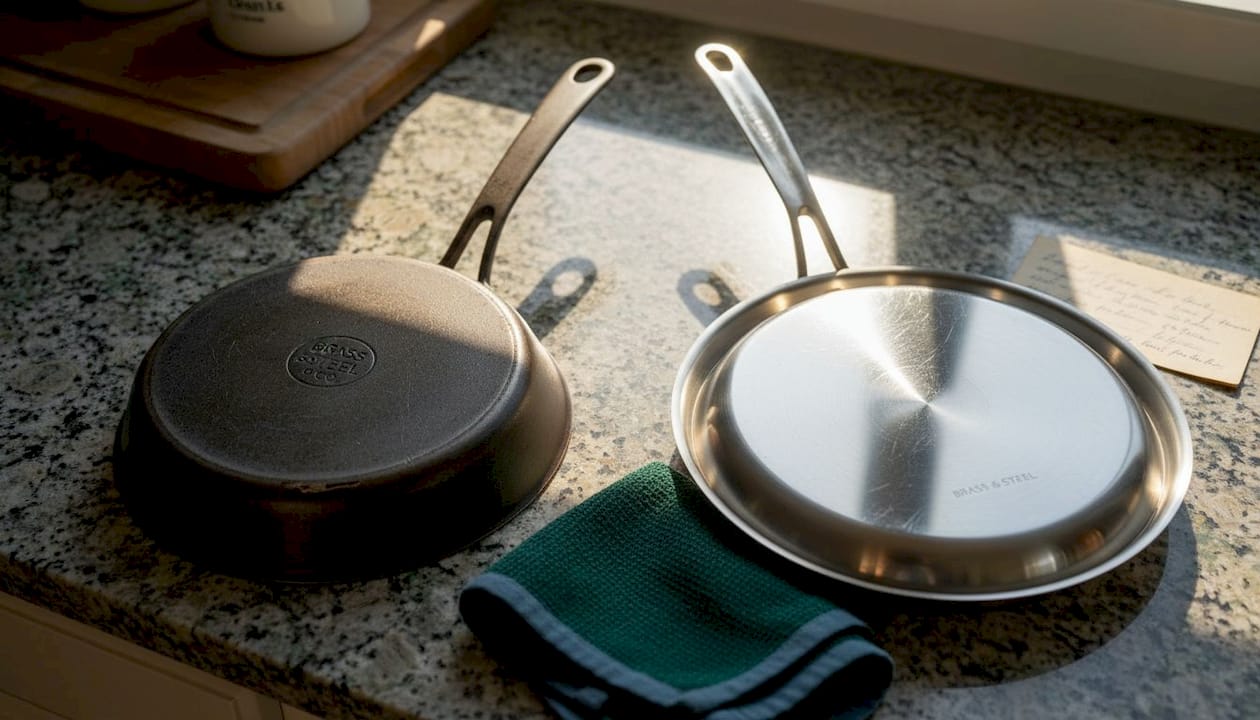 Detail of oven-safe pan handles and bases