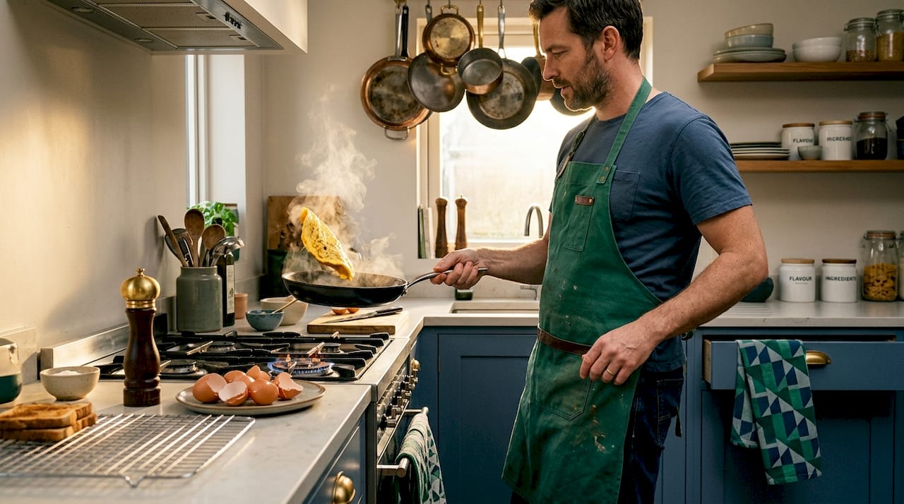 Cooking breakfast with PTFE pan