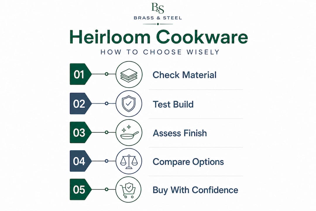 Infographic of heirloom cookware selection steps