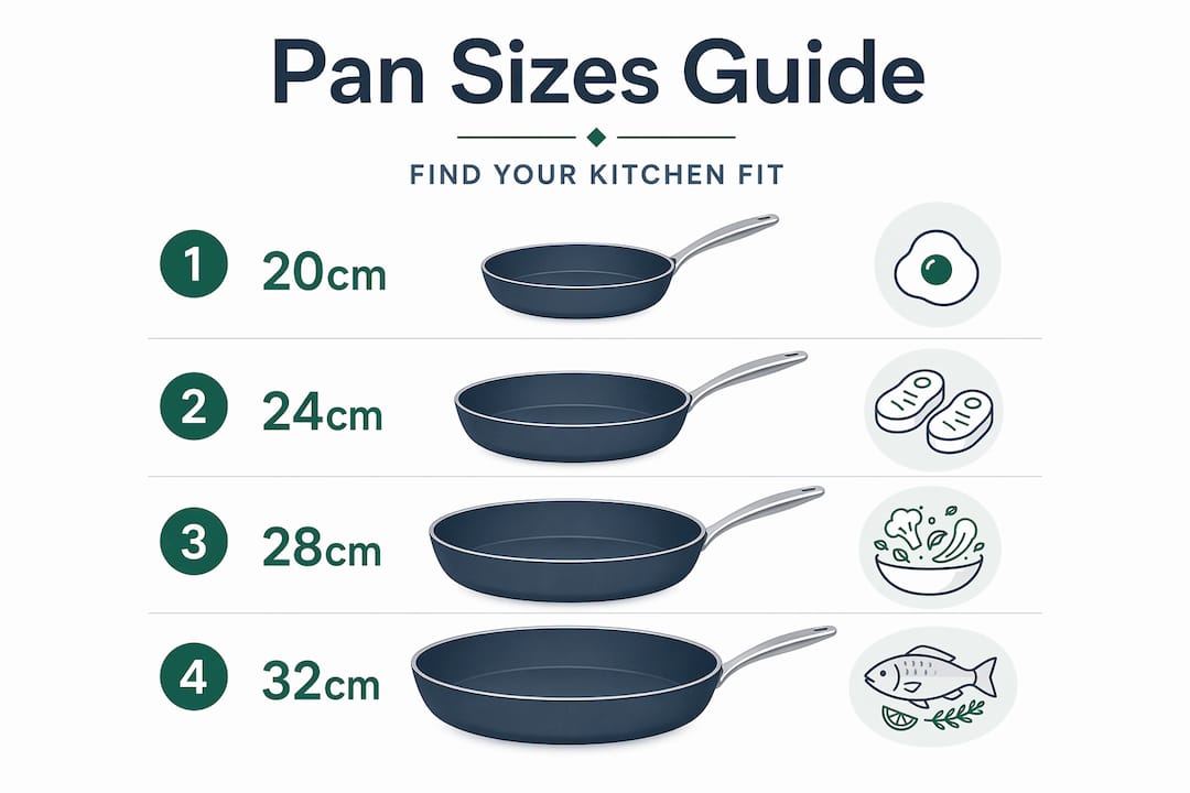 Infographic showing standard carbon steel pan sizes