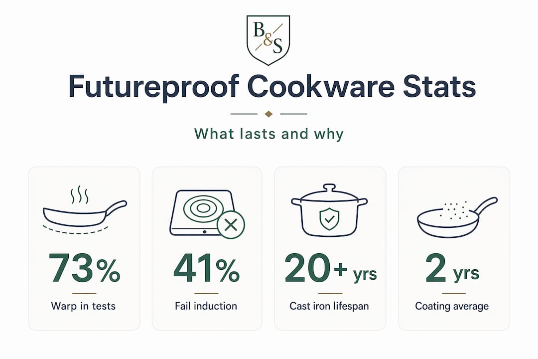 Infographic with cookware durability key statistics