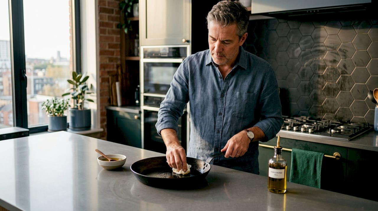 Seasoning carbon steel pan on home stove