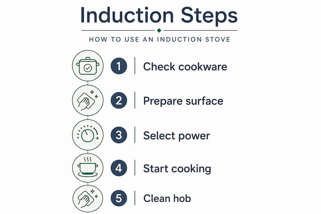 Infographic of induction stove step-by-step process