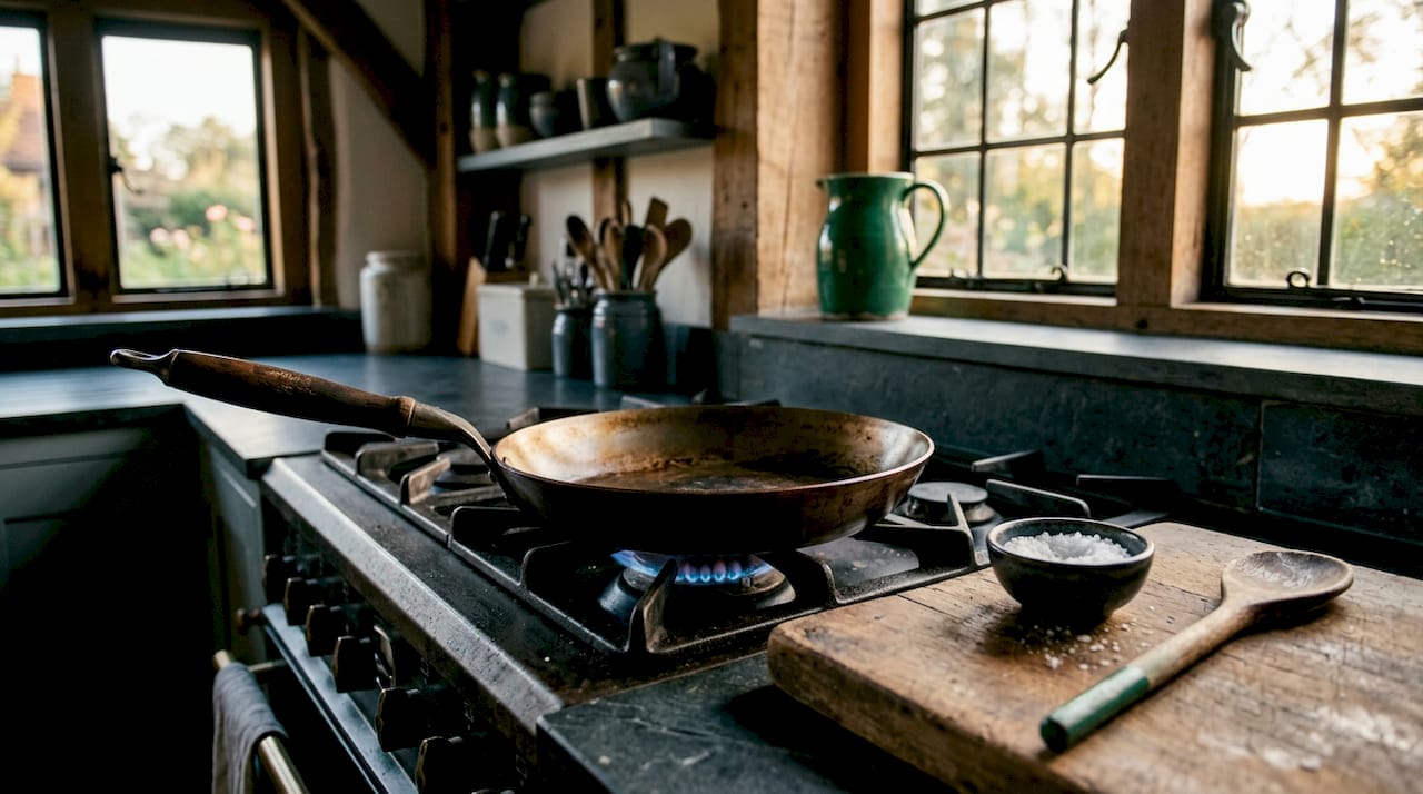 Carbon steel pan on modern stovetop