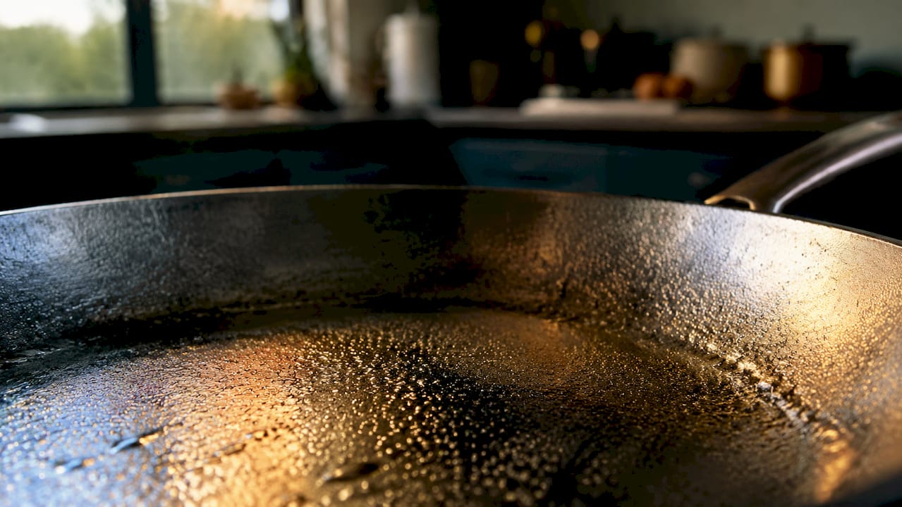 Close-up of carbon steel pan microstructure