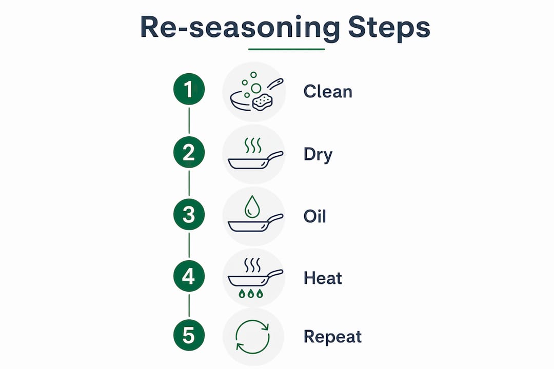 Infographic showing steps to re-season wok
