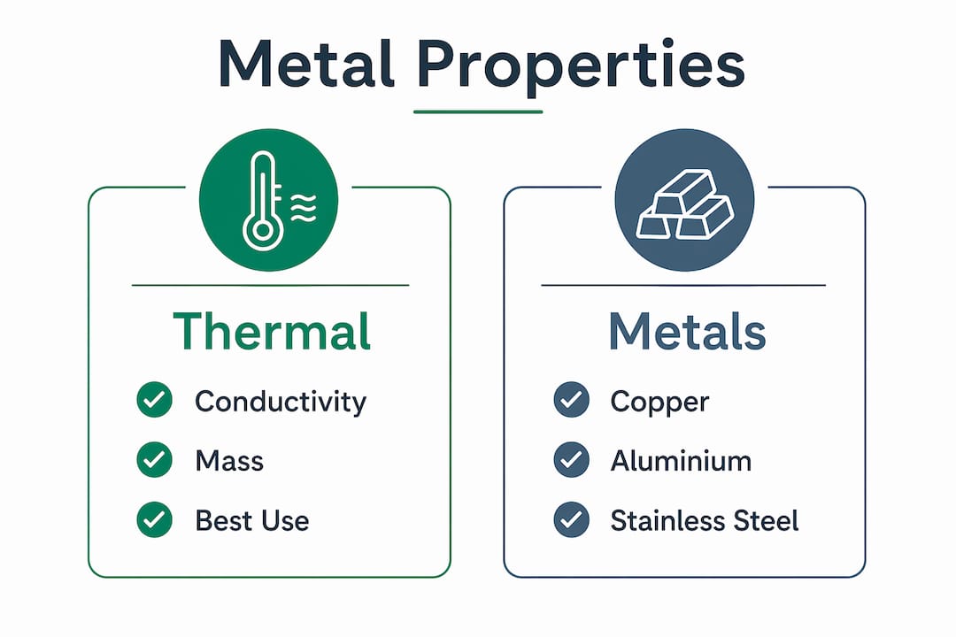 Infographic comparing cookware metals and their properties