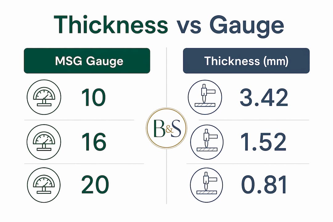 Infographic comparing MSG gauge and thickness in millimeters