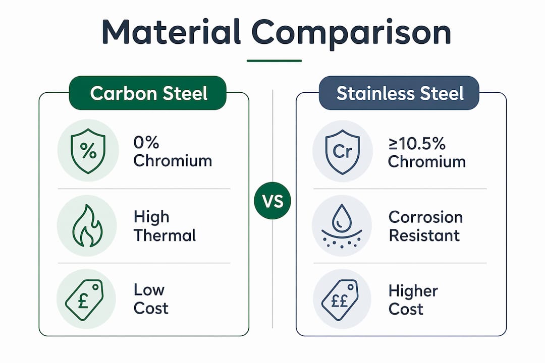 Infographic comparing carbon steel and stainless steel