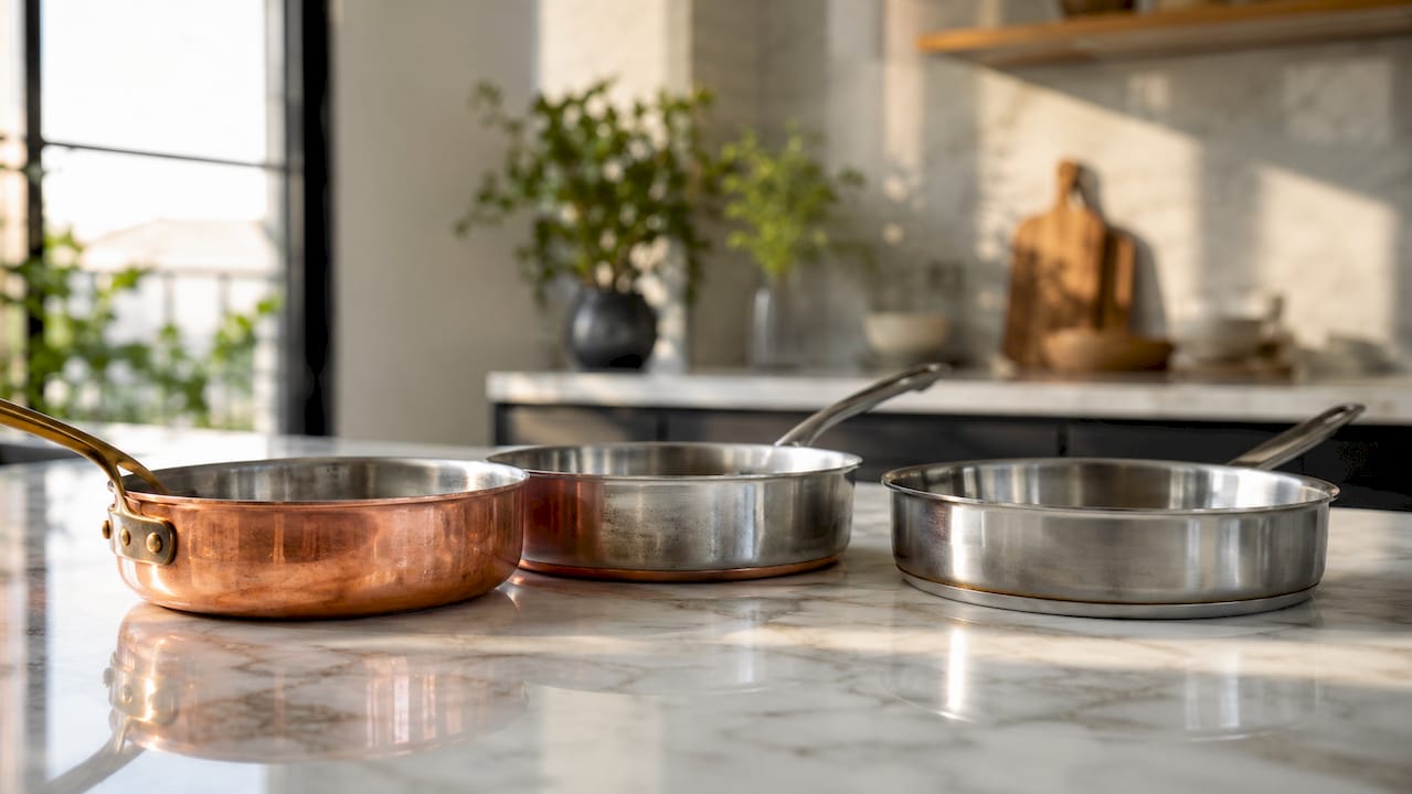 Copper and aluminum responsive cookware close-up