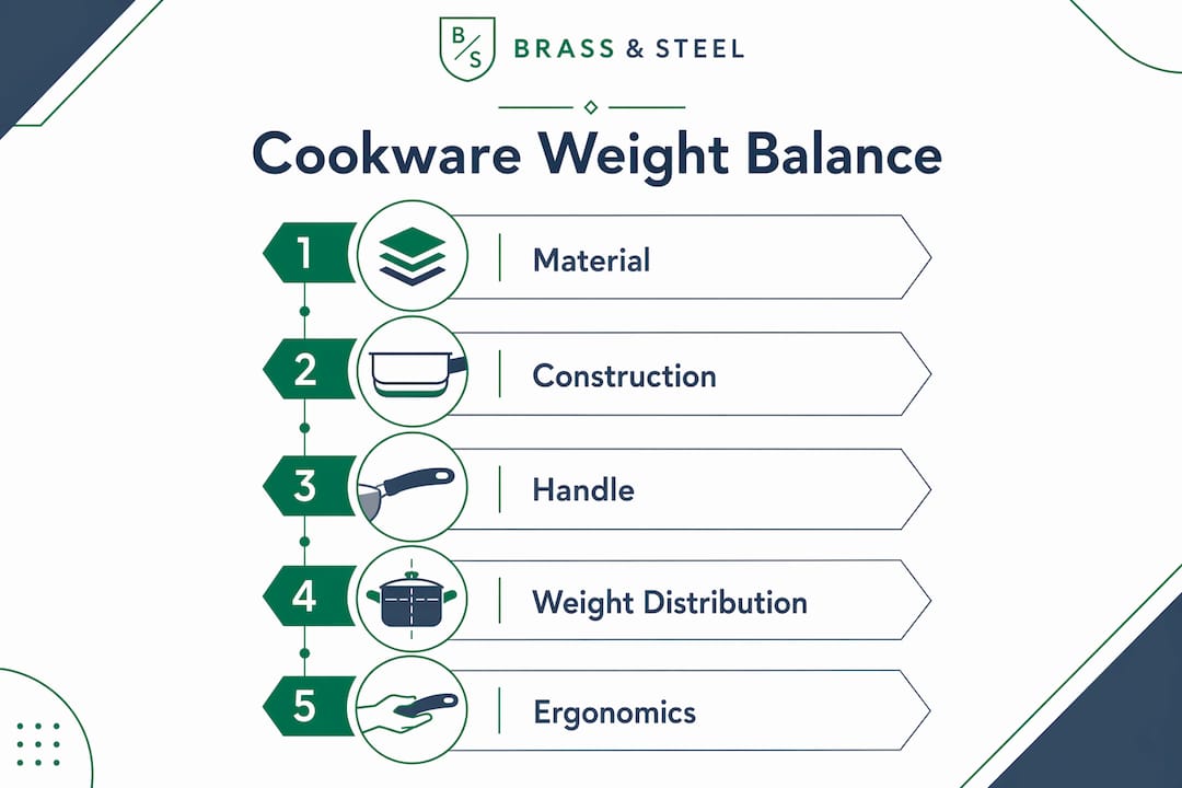 Infographic illustrating cookware weight balance steps