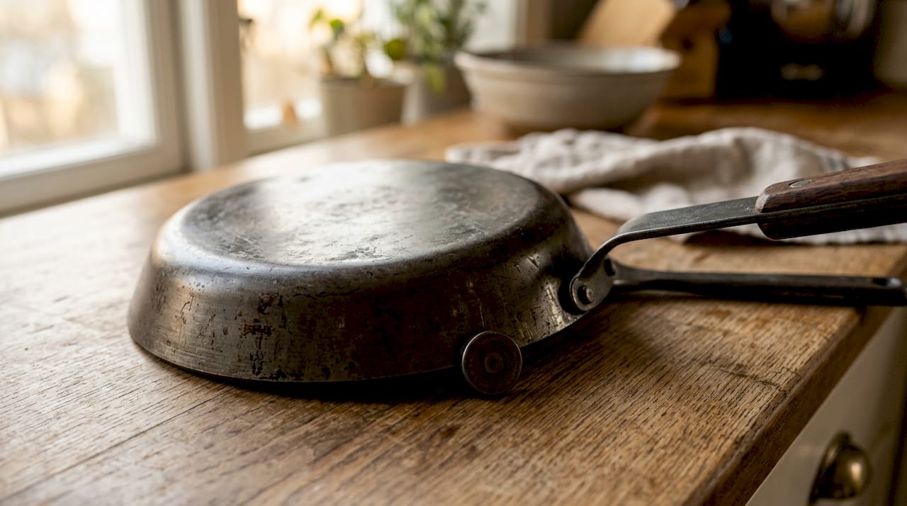 Carbon steel skillet with magnet on base