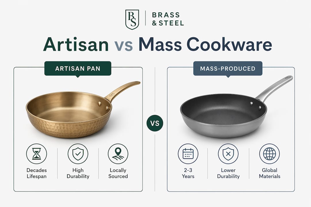 Infographic comparing artisan and mass cookware benefits