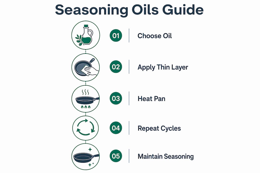 Infographic showing seasoning oil steps