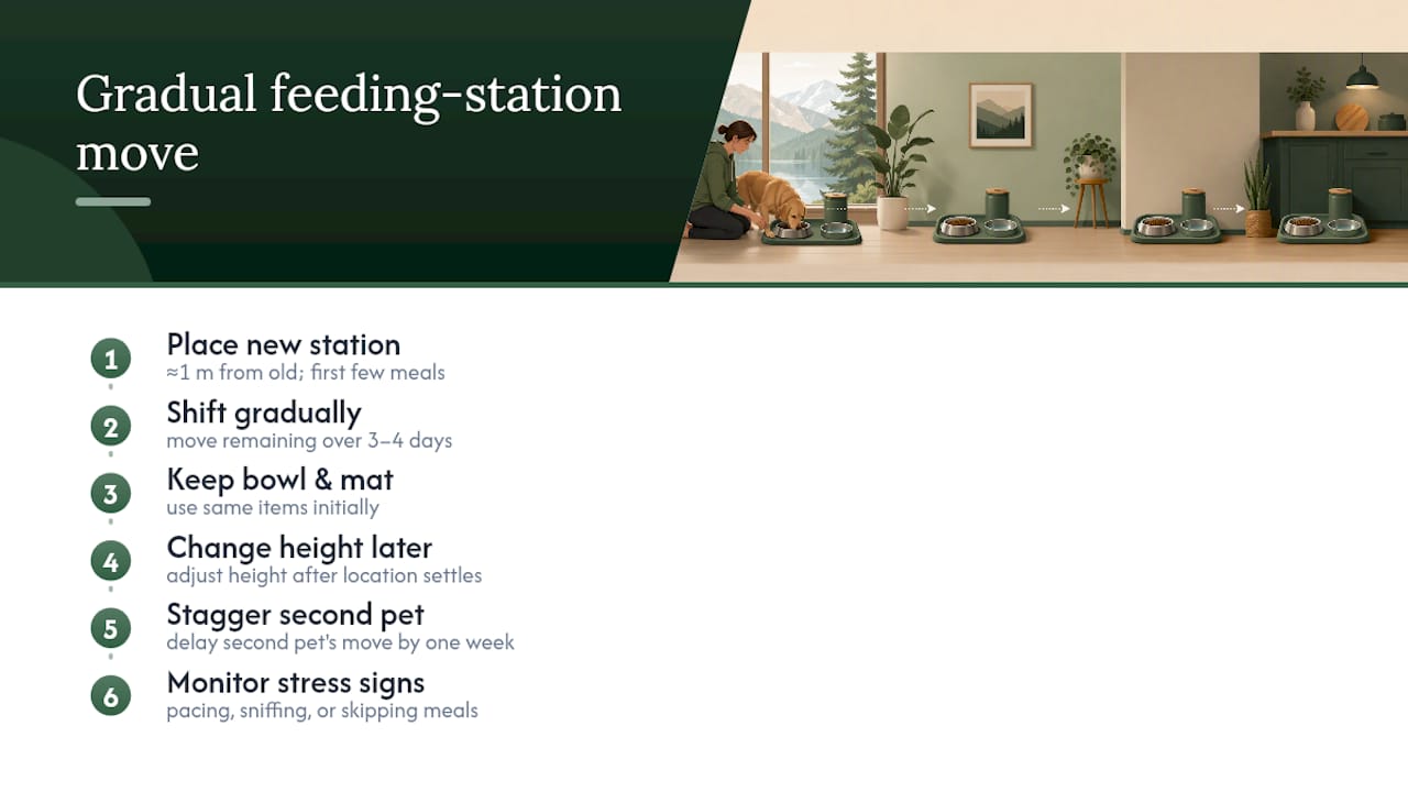 Gradual pet feeding station transition timeline